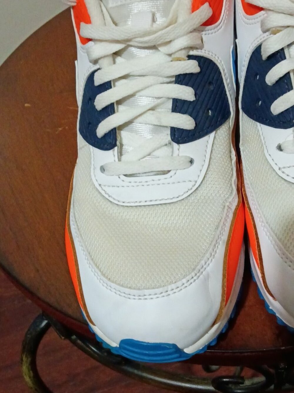 Men's Size 8 Nike Air Max 90 White Photo Blue Total Orange Lace Up AJ1285-104 - Picture 7 of 13